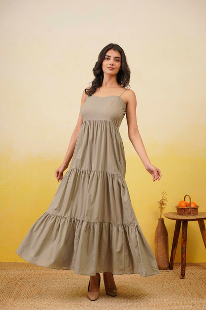 Grey Cotton Long Dress
