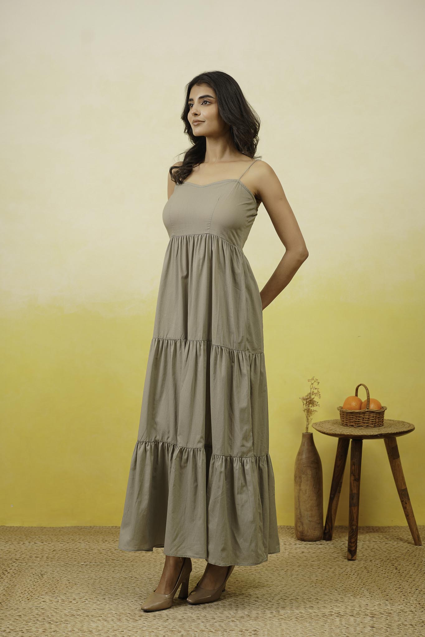 Grey Cotton Long Dress