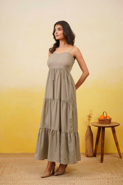 Grey Cotton Long Dress