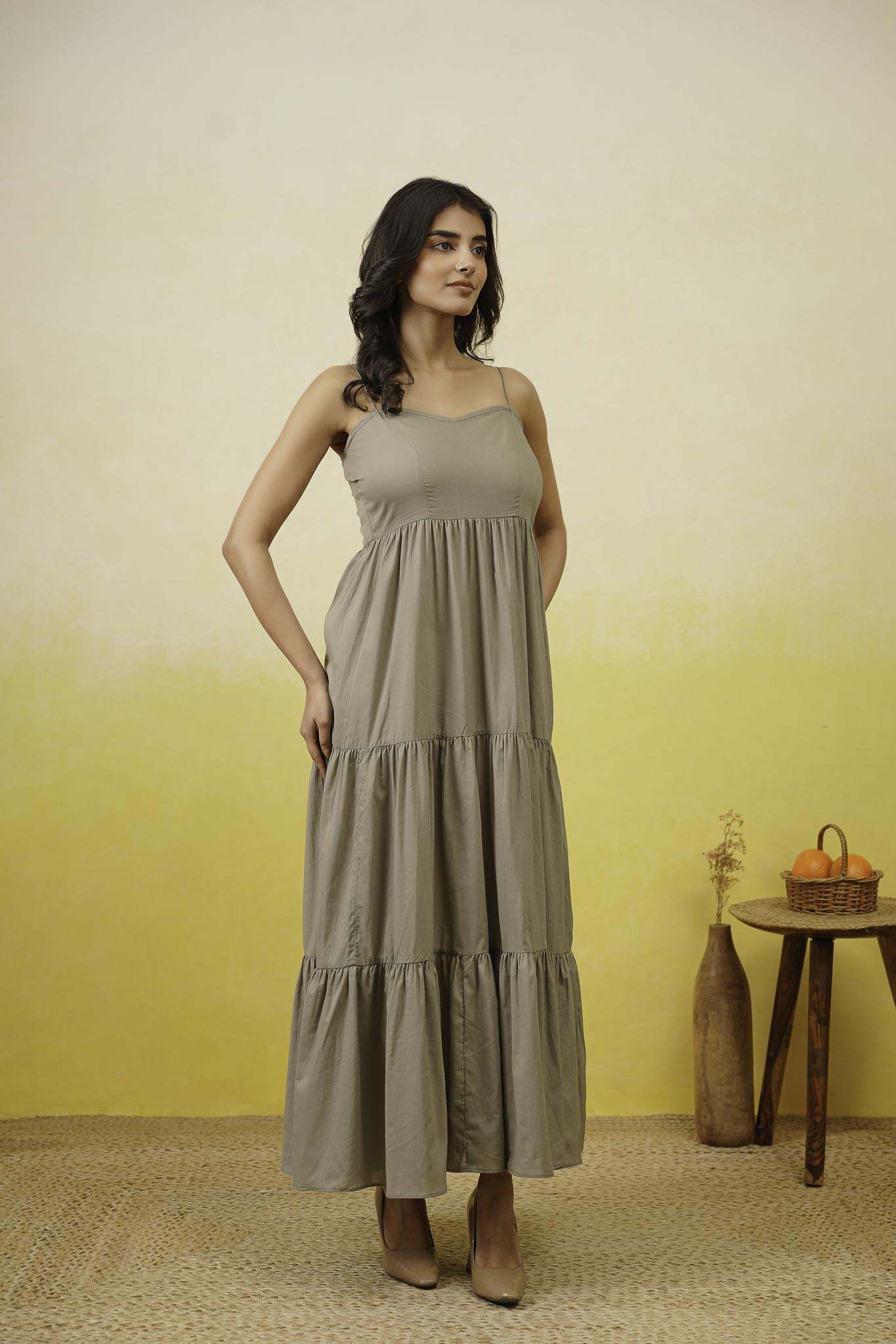 Grey Cotton Long Dress