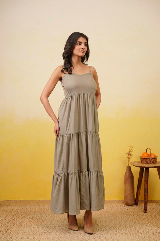Grey Cotton Long Dress
