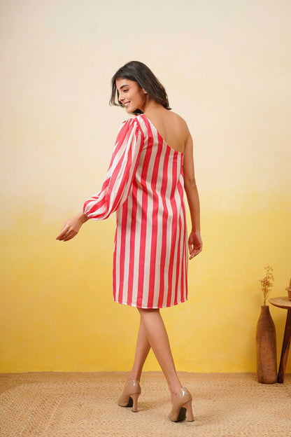One Shoulder Striped Dress