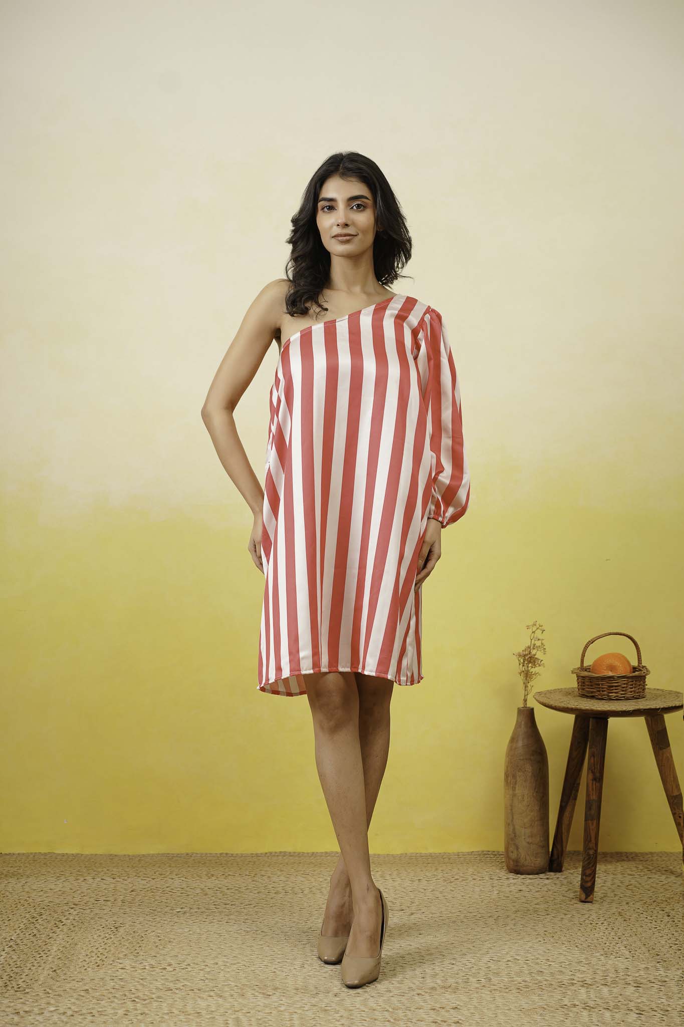 One Shoulder Striped Dress