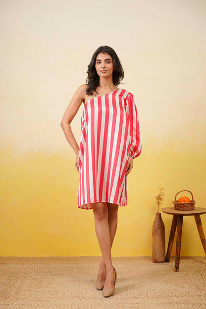 One Shoulder Striped Dress