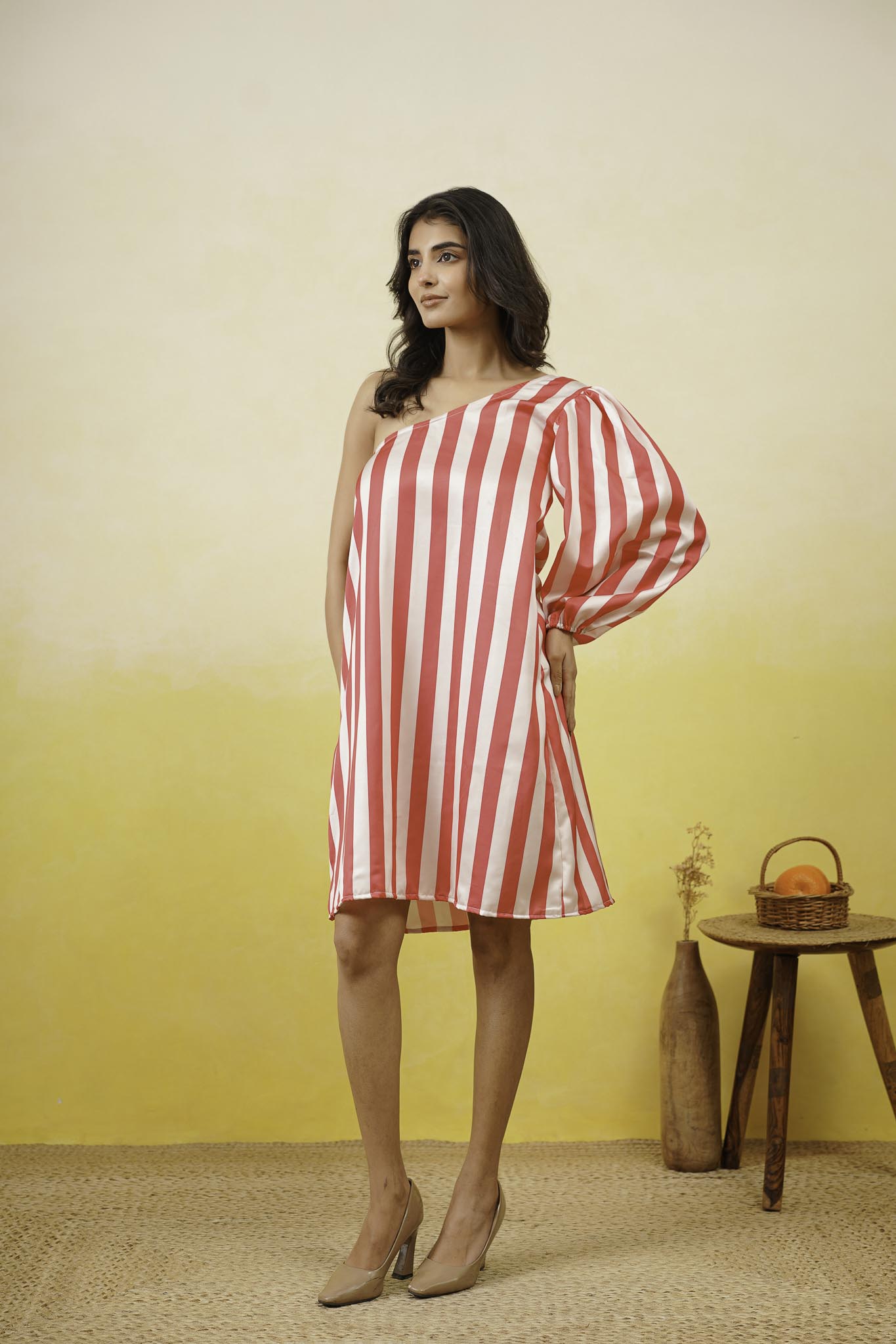 One Shoulder Striped Dress