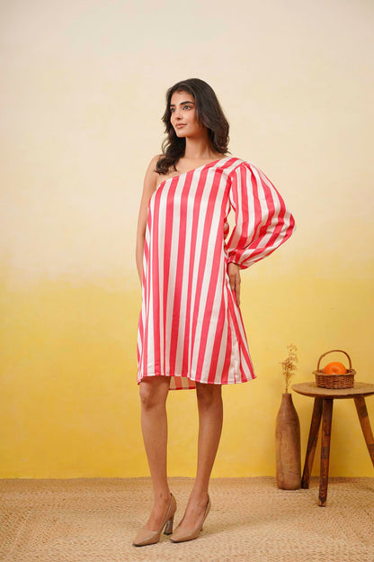 One Shoulder Striped Dress