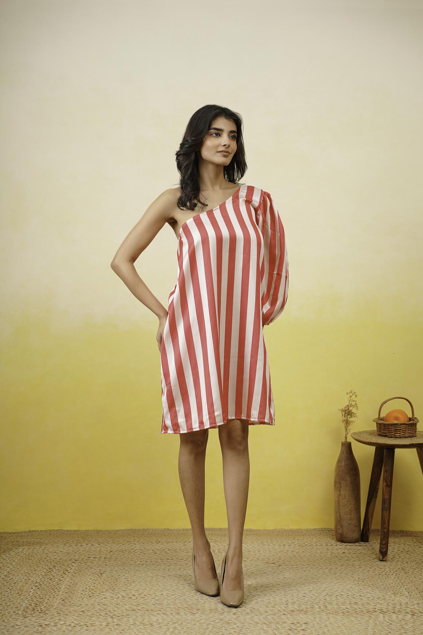 One Shoulder Striped Dress