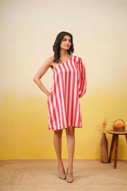 One Shoulder Striped Dress