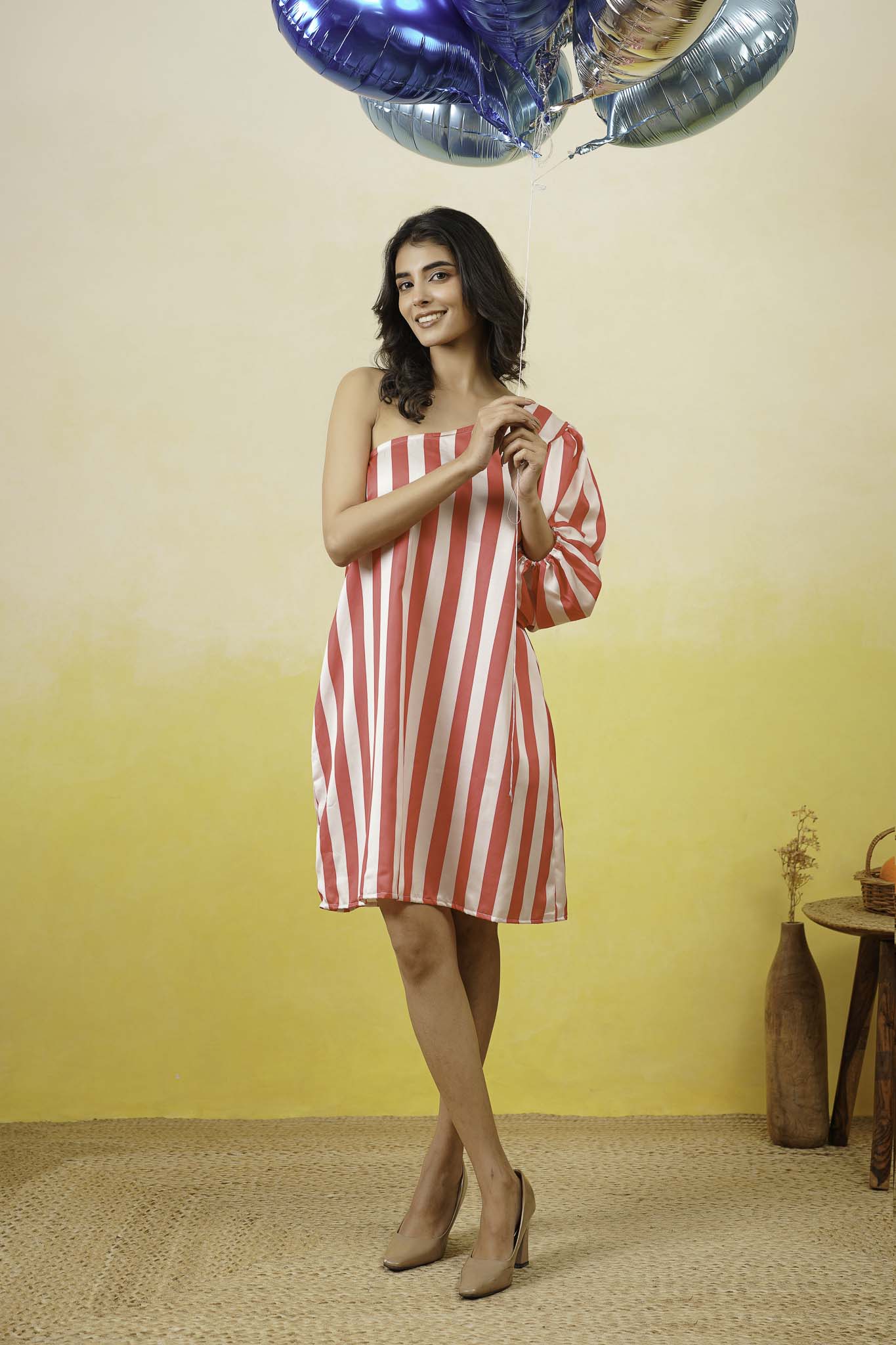 One Shoulder Striped Dress