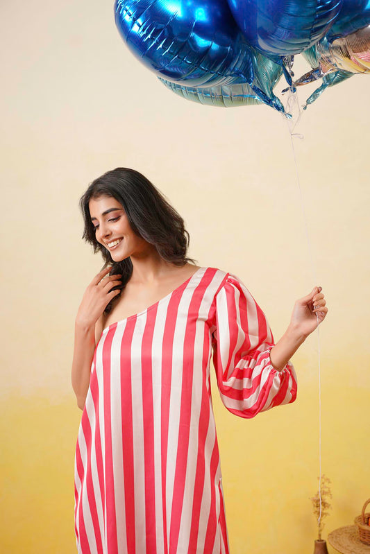 One Shoulder Striped Dress