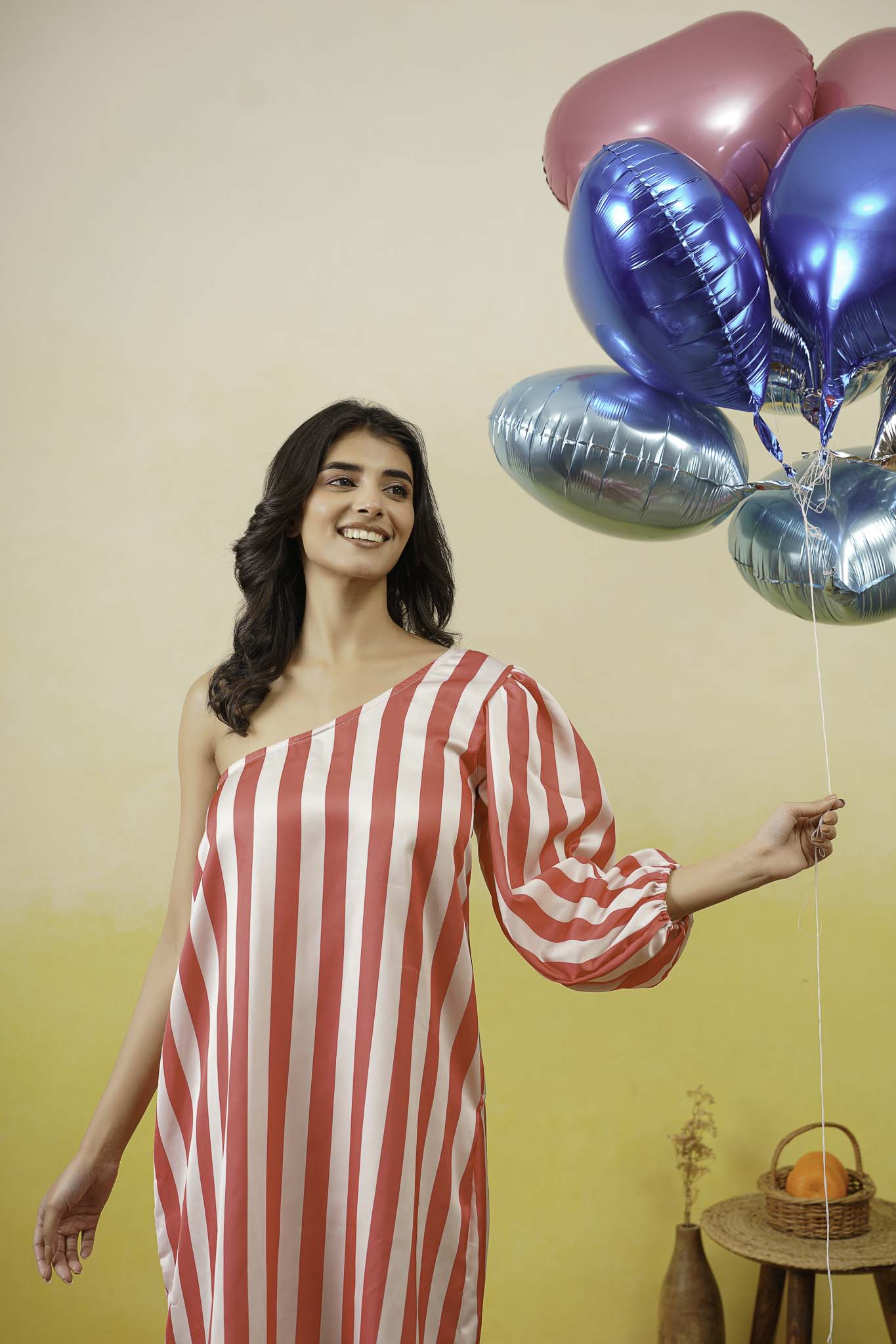 One Shoulder Striped Dress