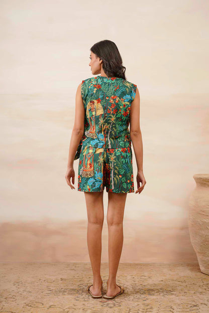 Green Color Co-ord Set Ecru Art Pure Cotton set