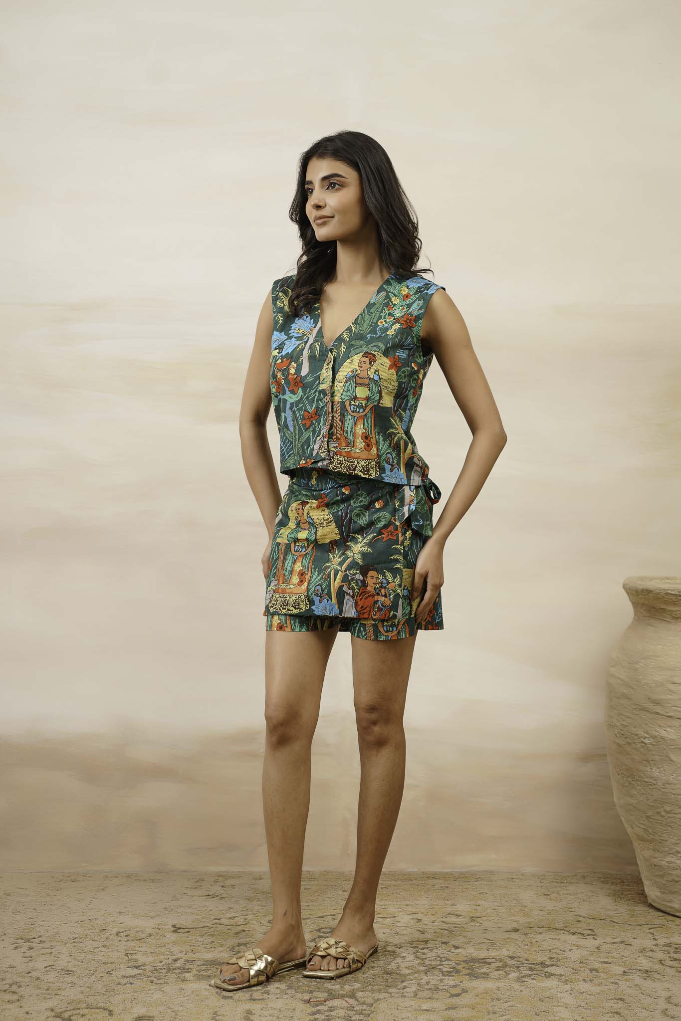 Green Color Co-ord Set Ecru Art Pure Cotton set