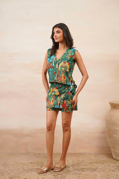 Green Color Co-ord Set Ecru Art Pure Cotton set