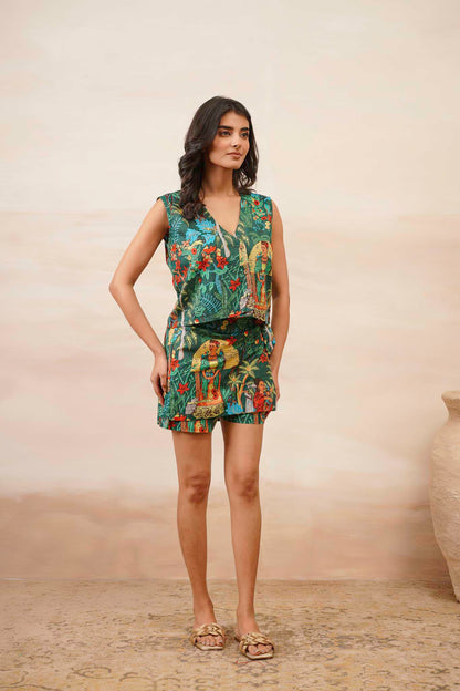 Green Color Co-ord Set Ecru Art Pure Cotton set