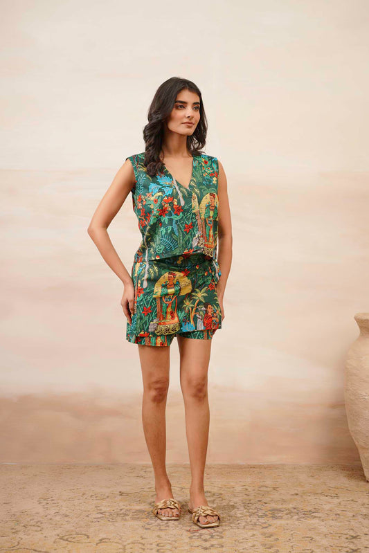 Green Color Co-ord Set Ecru Art Pure Cotton set