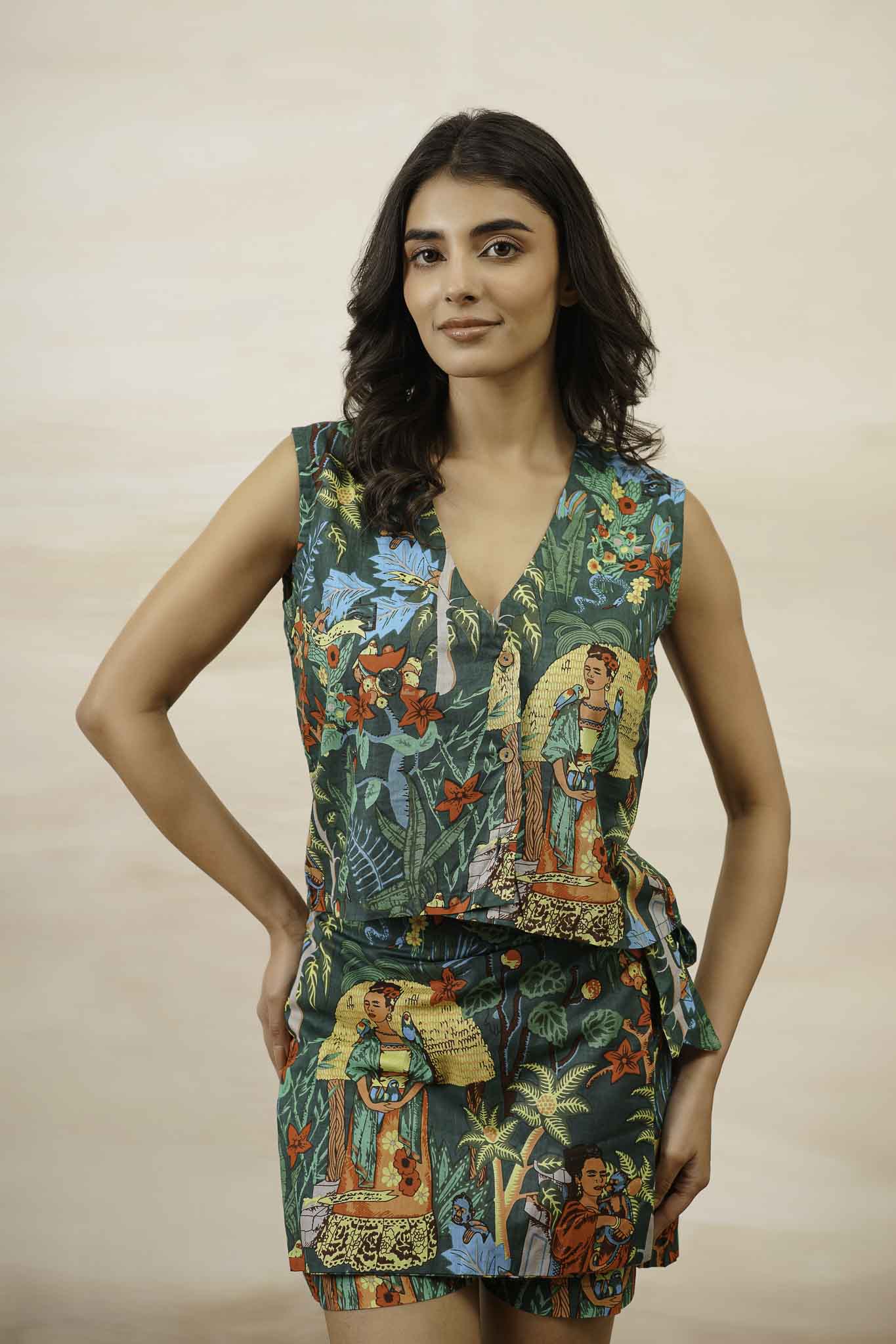 Green Color Co-ord Set Ecru Art Pure Cotton set