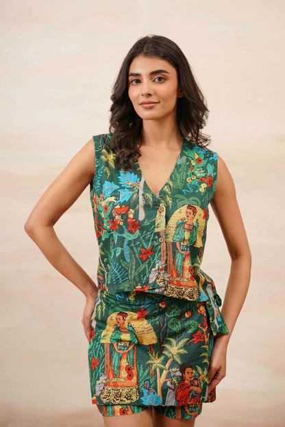 Green Color Co-ord Set Ecru Art Pure Cotton set