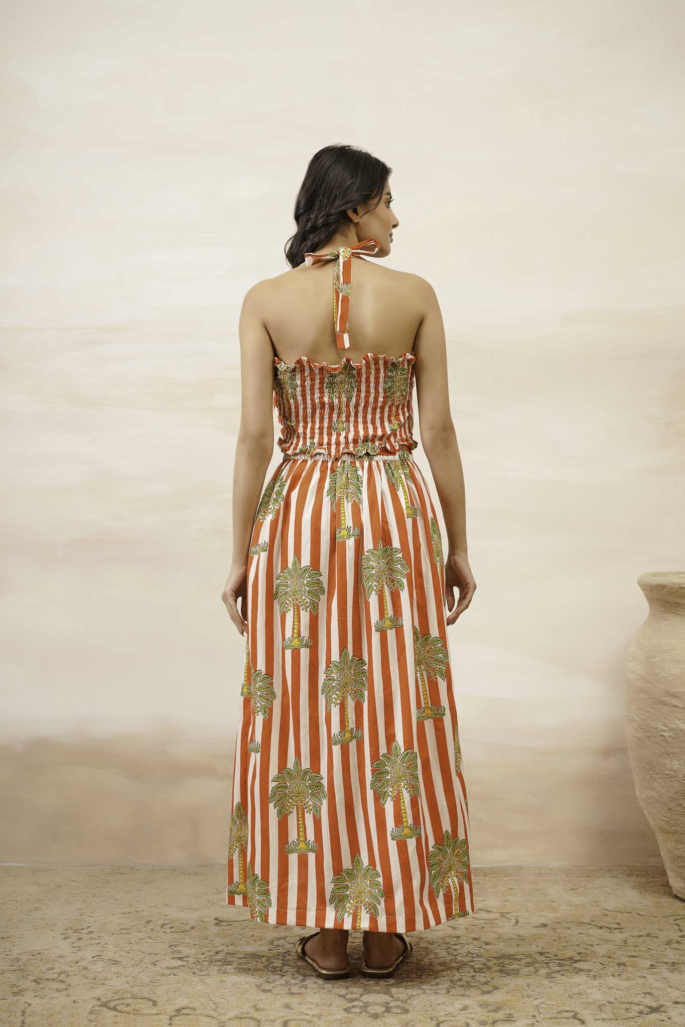 Palm Print Skirt With Crop Top