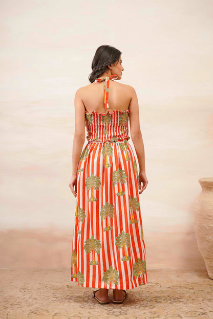 Palm Print Skirt With Crop Top