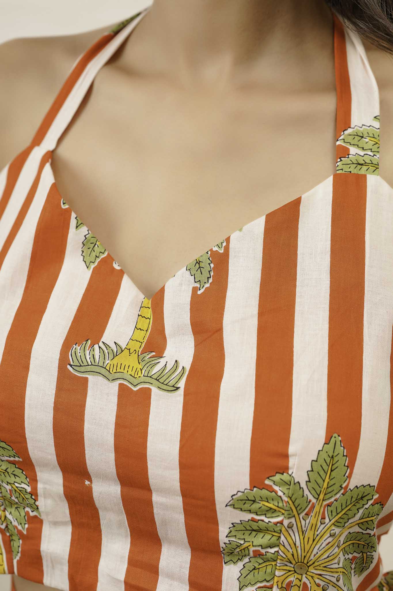 Palm Print Skirt With Crop Top
