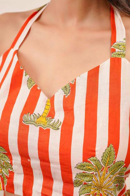 Palm Print Skirt With Crop Top